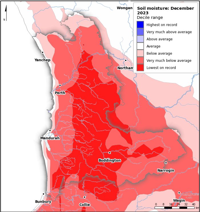 Soil moisture deciles: December 2023
