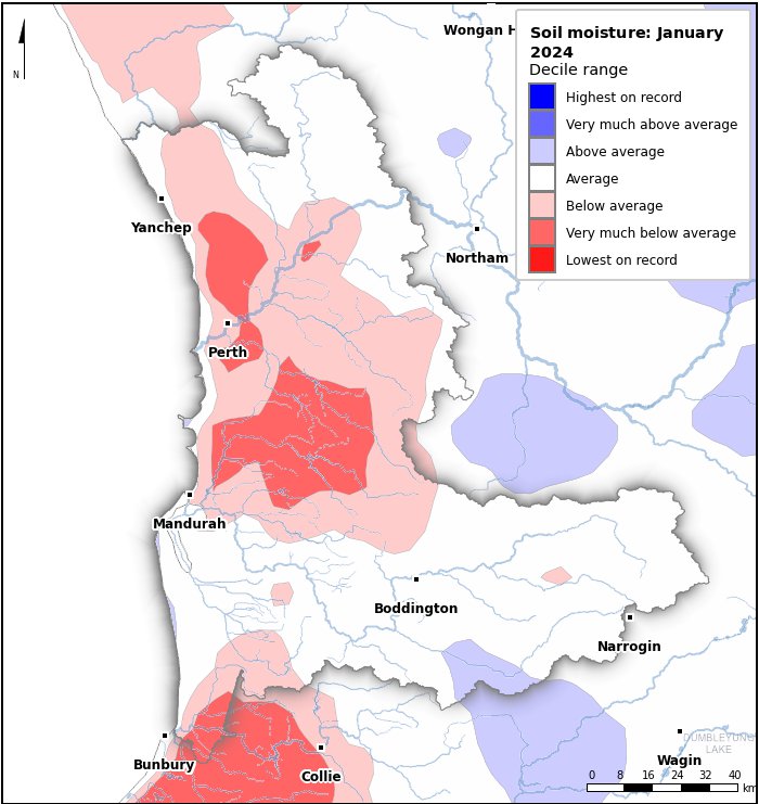 Soil moisture deciles: January 2024