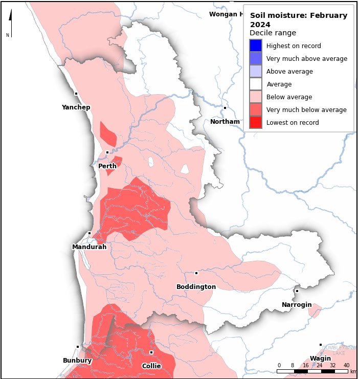 Soil moisture deciles: February 2024