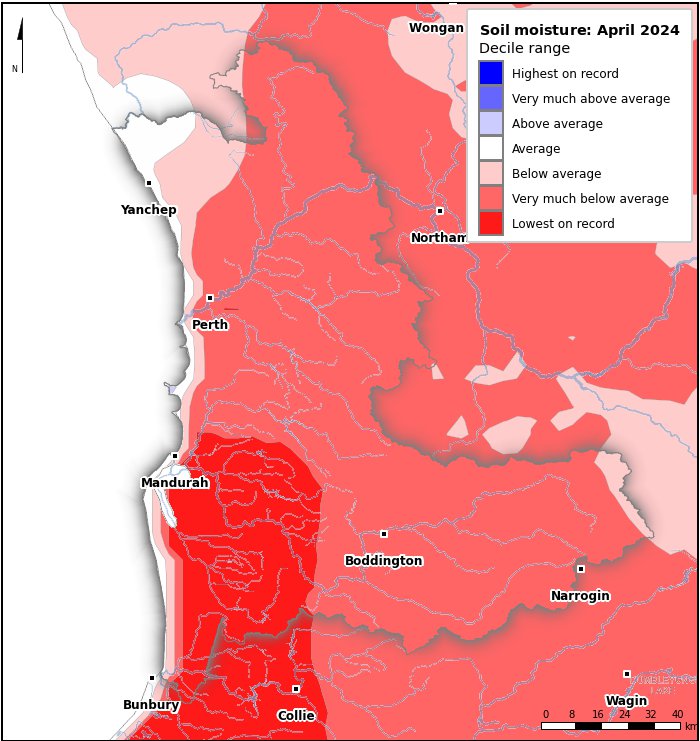 Soil moisture deciles: April 2024