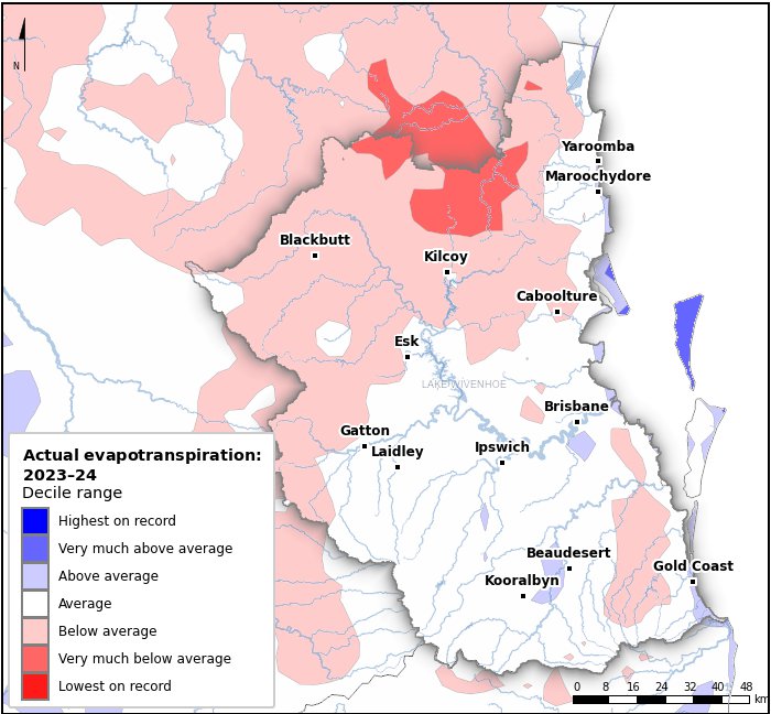 Actual evapotranspiration deciles: July 2023–June 2024