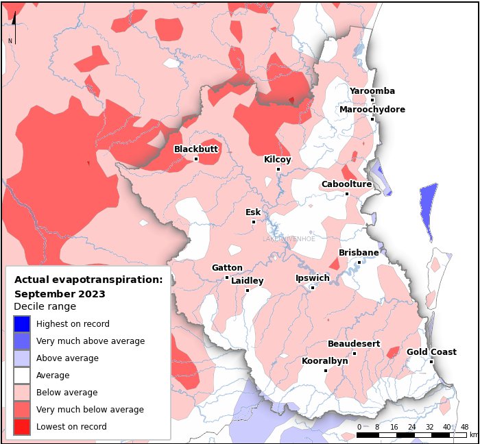 Actual evapotranspiration deciles: September 2023
