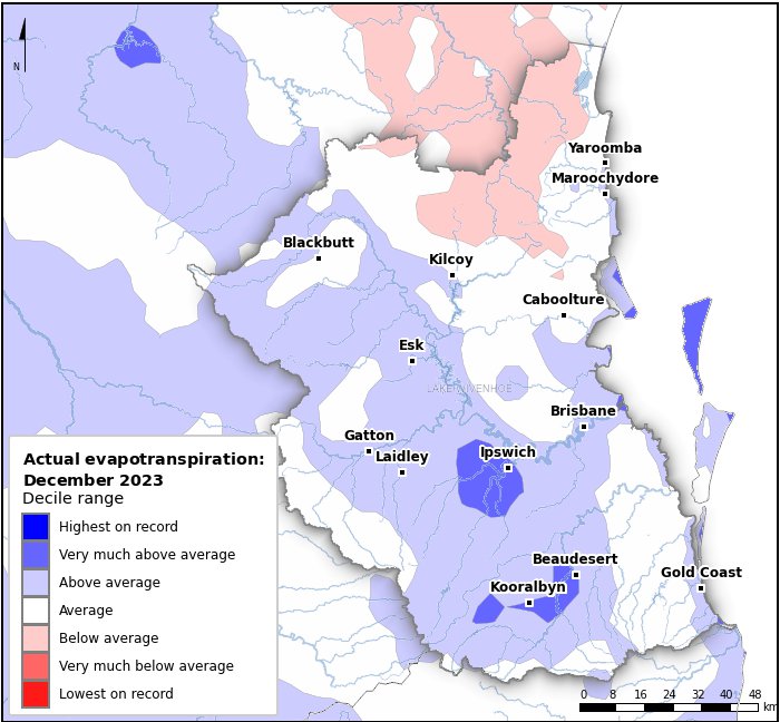 Actual evapotranspiration deciles: December 2023