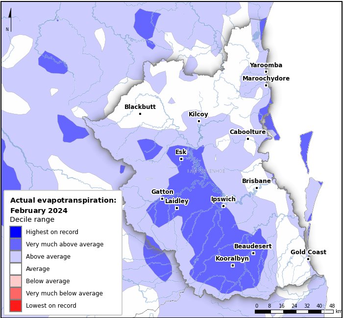 Actual evapotranspiration deciles: February 2024