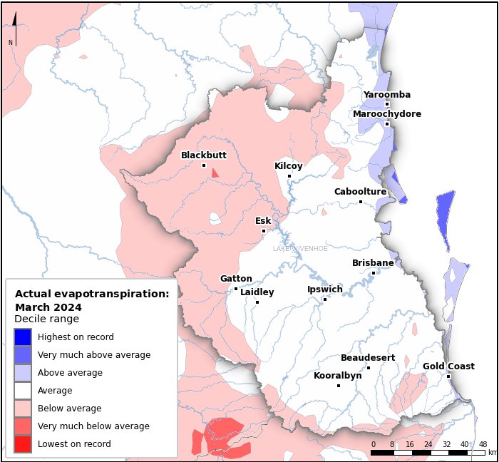 Actual evapotranspiration deciles: March 2024