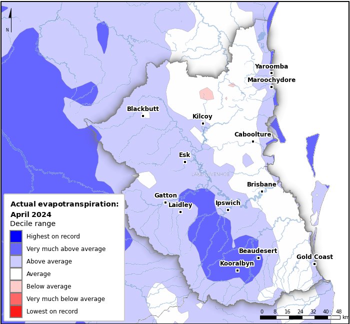 Actual evapotranspiration deciles: April 2024