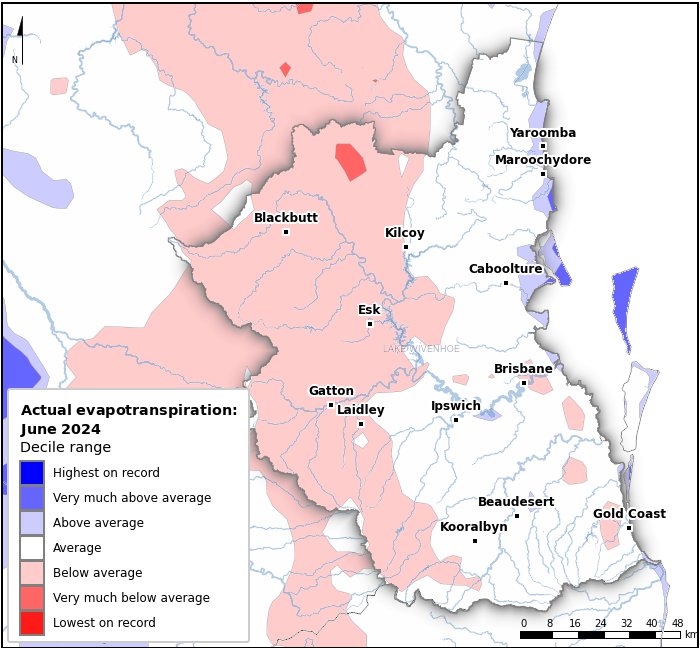 Actual evapotranspiration deciles: June 2024