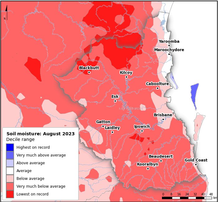 Soil moisture deciles: August 2023