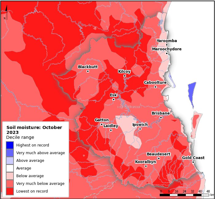 Soil moisture deciles: October 2023