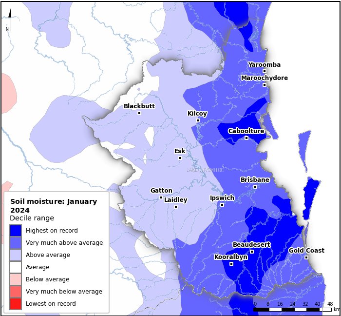 Soil moisture deciles: January 2024