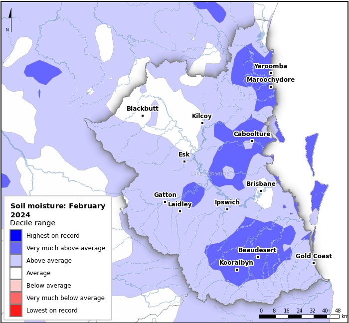 Soil moisture deciles: February 2024