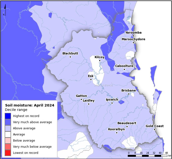 Soil moisture deciles: April 2024
