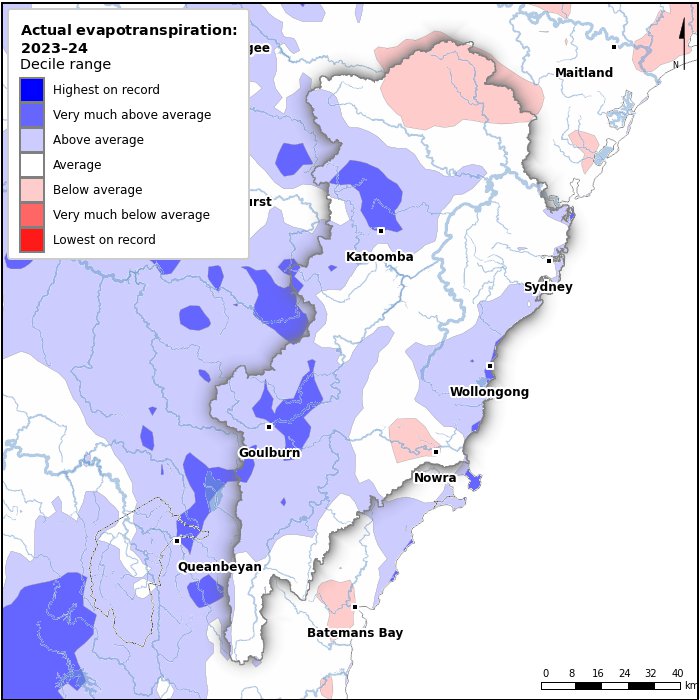 Actual evapotranspiration deciles: July 2023–June 2024