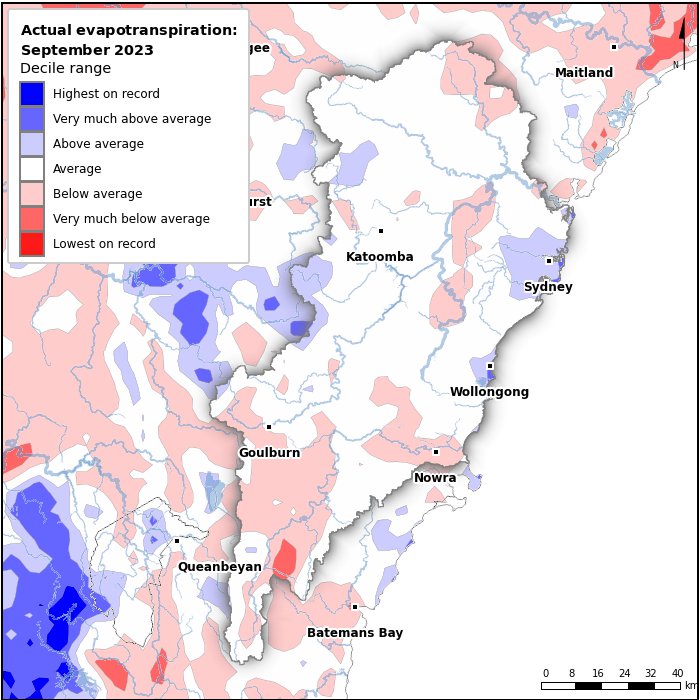 Actual evapotranspiration deciles: September 2023
