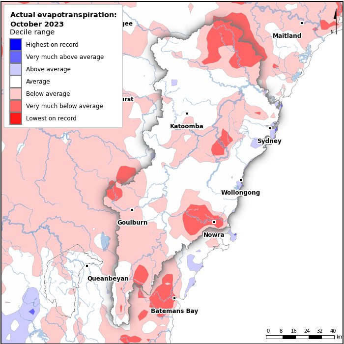Actual evapotranspiration deciles: October 2023
