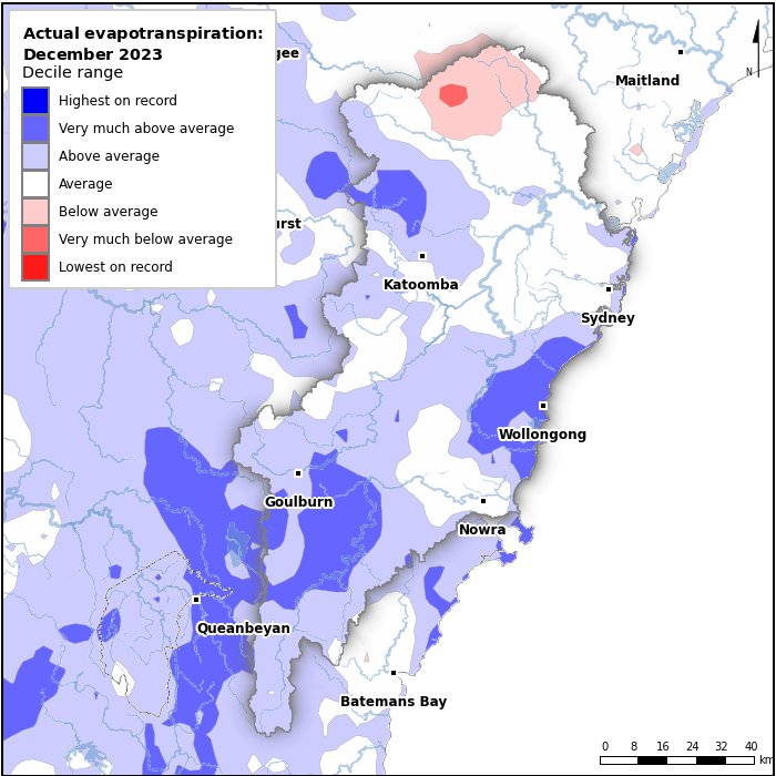 Actual evapotranspiration deciles: December 2023