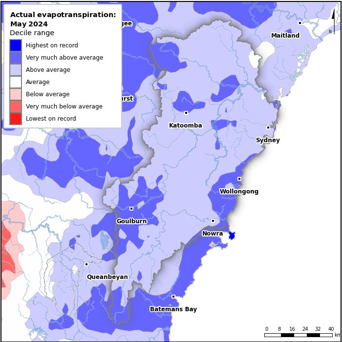 Actual evapotranspiration deciles: May 2024