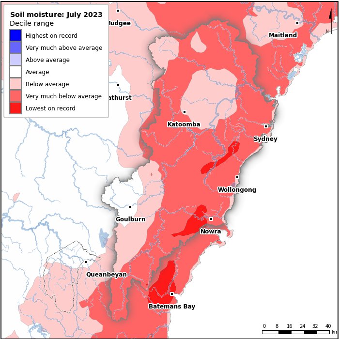 Soil moisture deciles: July 2023
