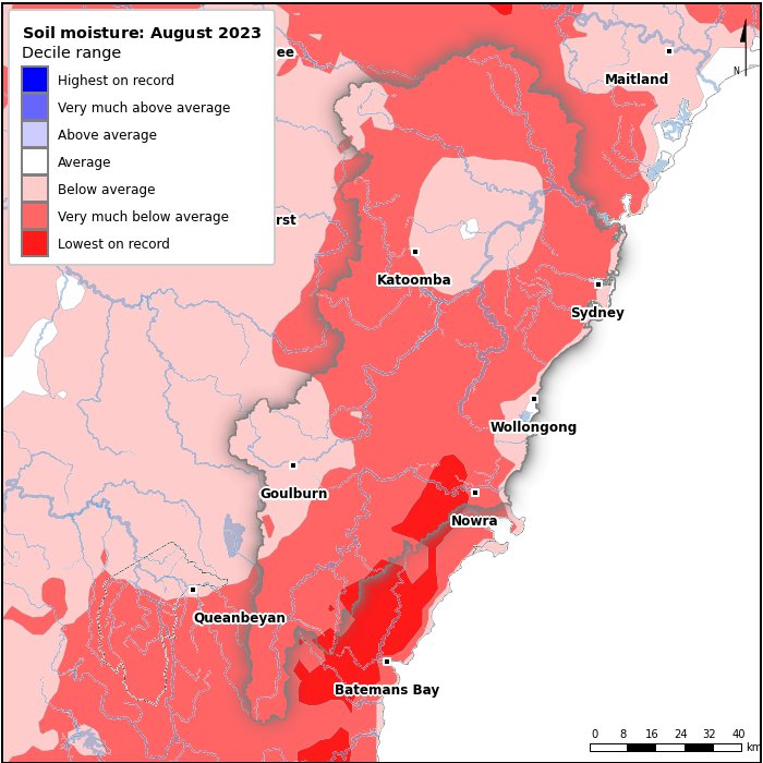 Soil moisture deciles: August 2023