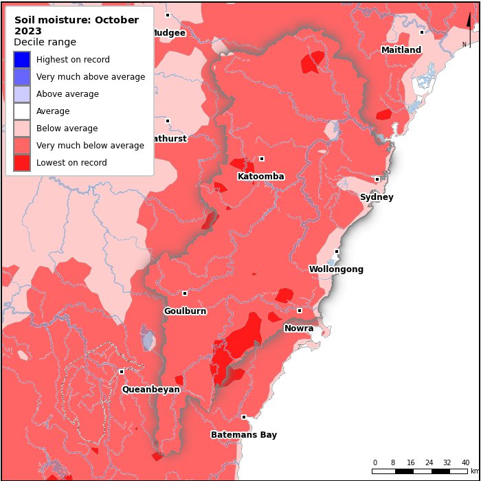 Soil moisture deciles: October 2023