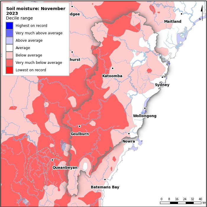 Soil moisture deciles: November 2023