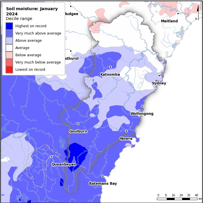 Soil moisture deciles: January 2024
