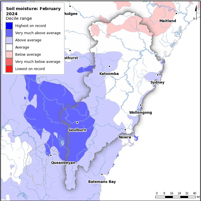 Soil moisture deciles: February 2024