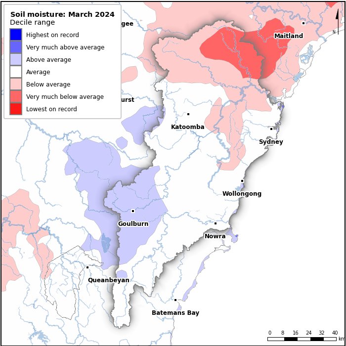 Soil moisture deciles: March 2024