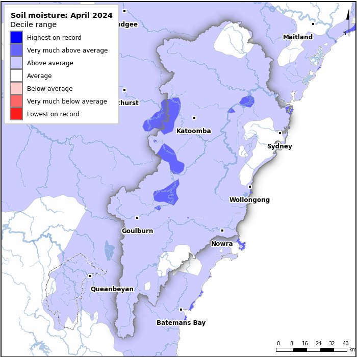 Soil moisture deciles: April 2024