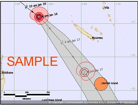 Sample Norfolk Island tropical cyclone track map