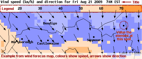 Forecast map segment showing forecast title, map legend location values.