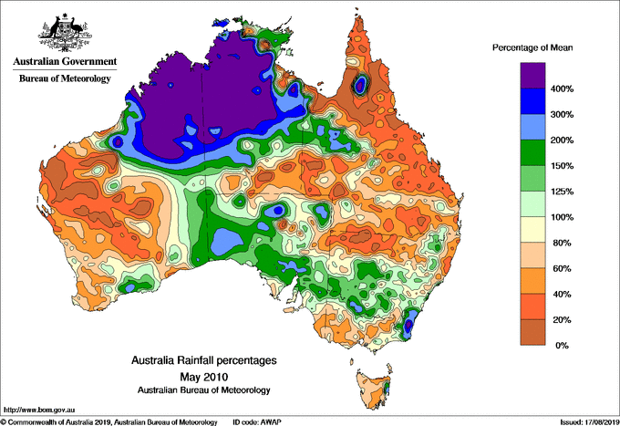 Map of percentage of normal rain