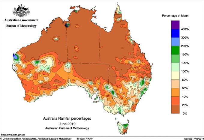 Map of percentage of normal rain