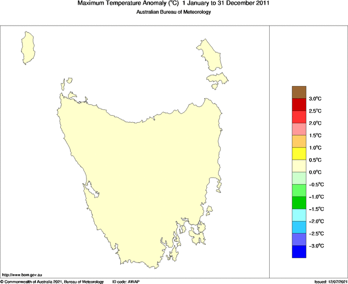 Map of Anomaly in mean maximum temperature