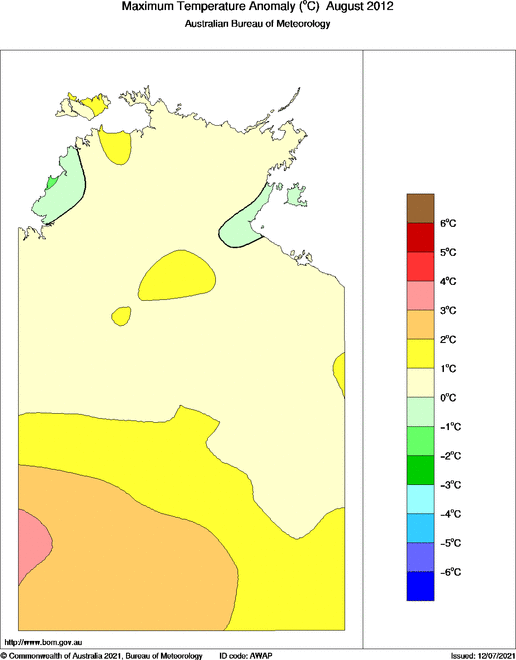 Map of Anomaly in mean maximum temperature