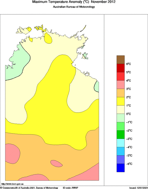 Map of Anomaly in mean maximum temperature