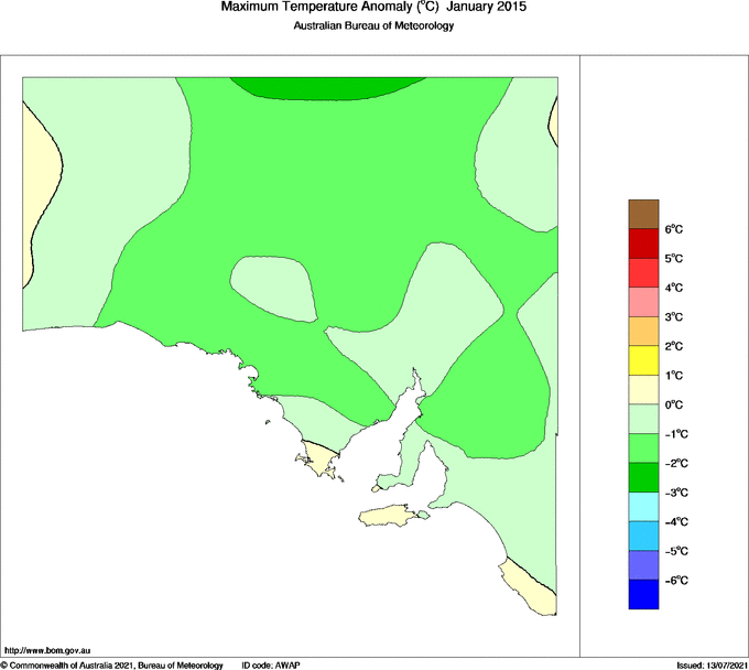 Map of Anomaly in mean maximum temperature