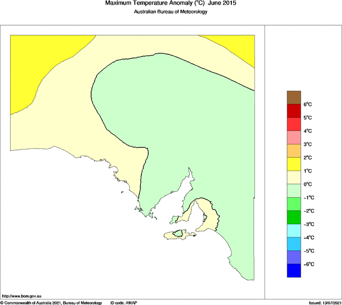 Map of Anomaly in mean maximum temperature