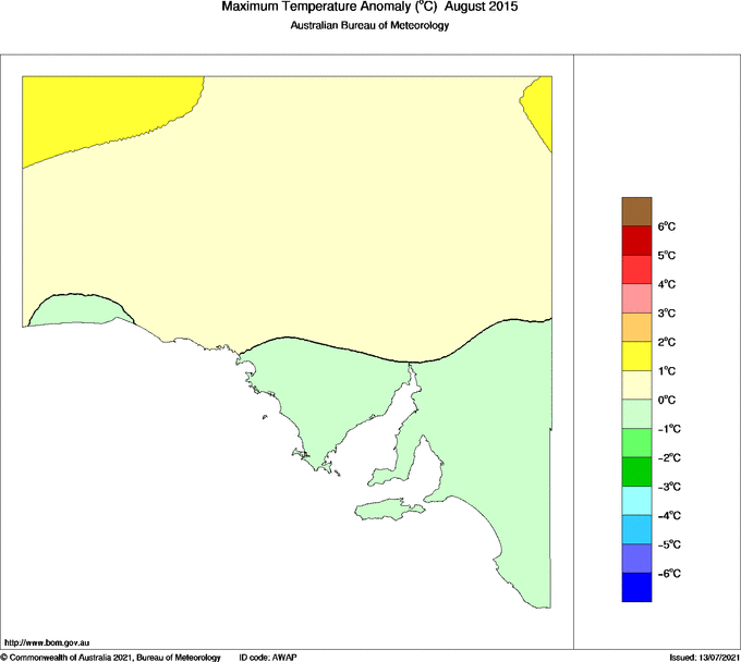 Map of Anomaly in mean maximum temperature