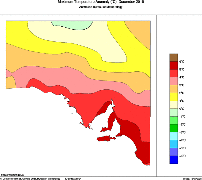 Map of Anomaly in mean maximum temperature