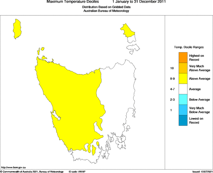 Map of Decile rank of mean maximum temperature