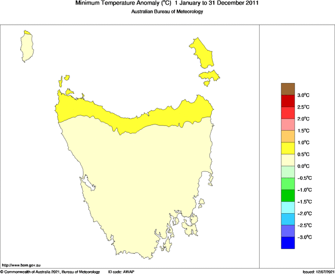 Map of Anomaly in mean minimum temperature