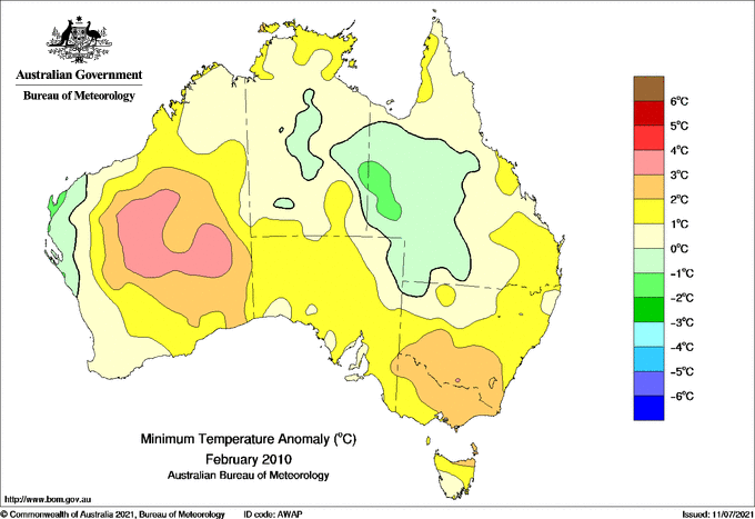 Map of mean daily minimum temperature anomalies