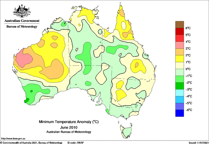 Map of mean daily minimum temperature anomalies