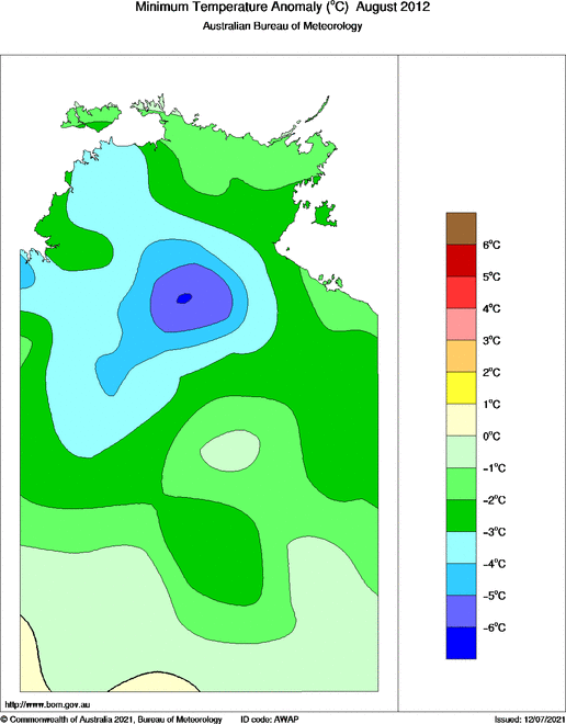 Map of Anomaly in mean minimum temperature