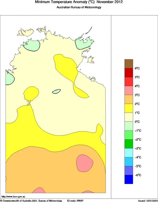 Map of Anomaly in mean minimum temperature