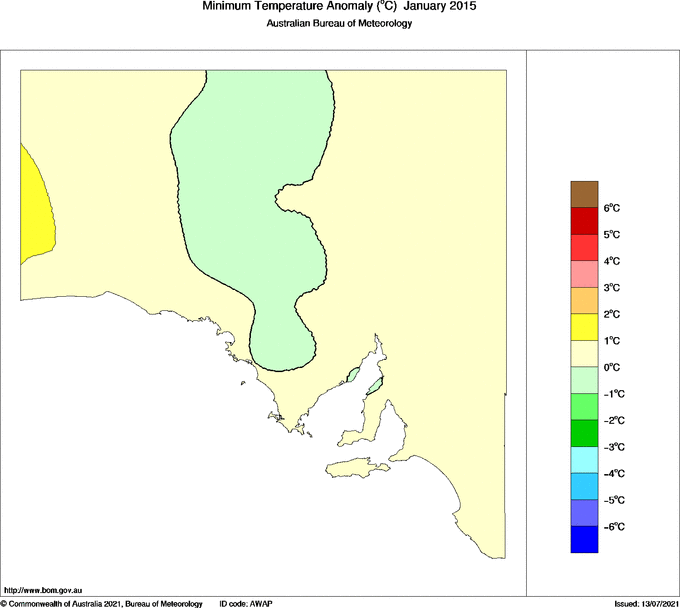 Map of Anomaly in mean minimum temperature