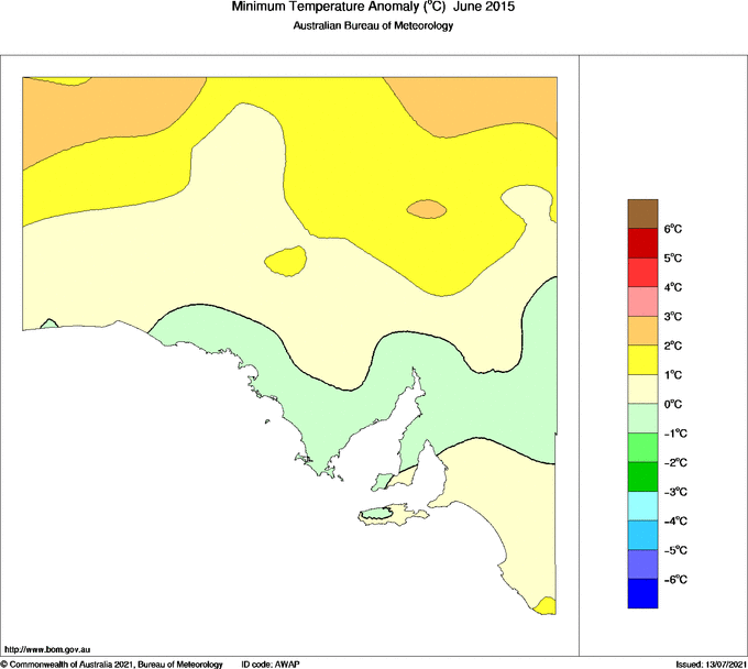 Map of Anomaly in mean minimum temperature