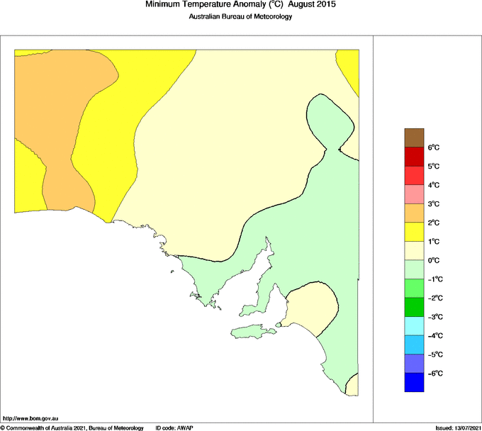 Map of Anomaly in mean minimum temperature