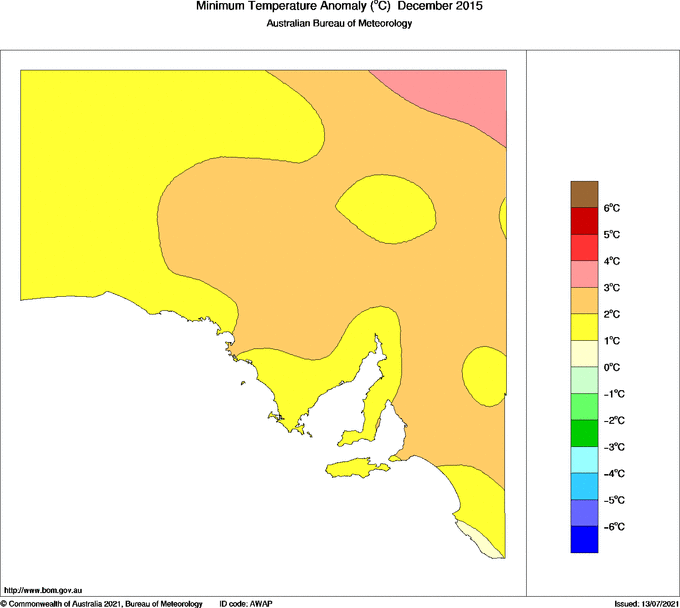 Map of Anomaly in mean minimum temperature